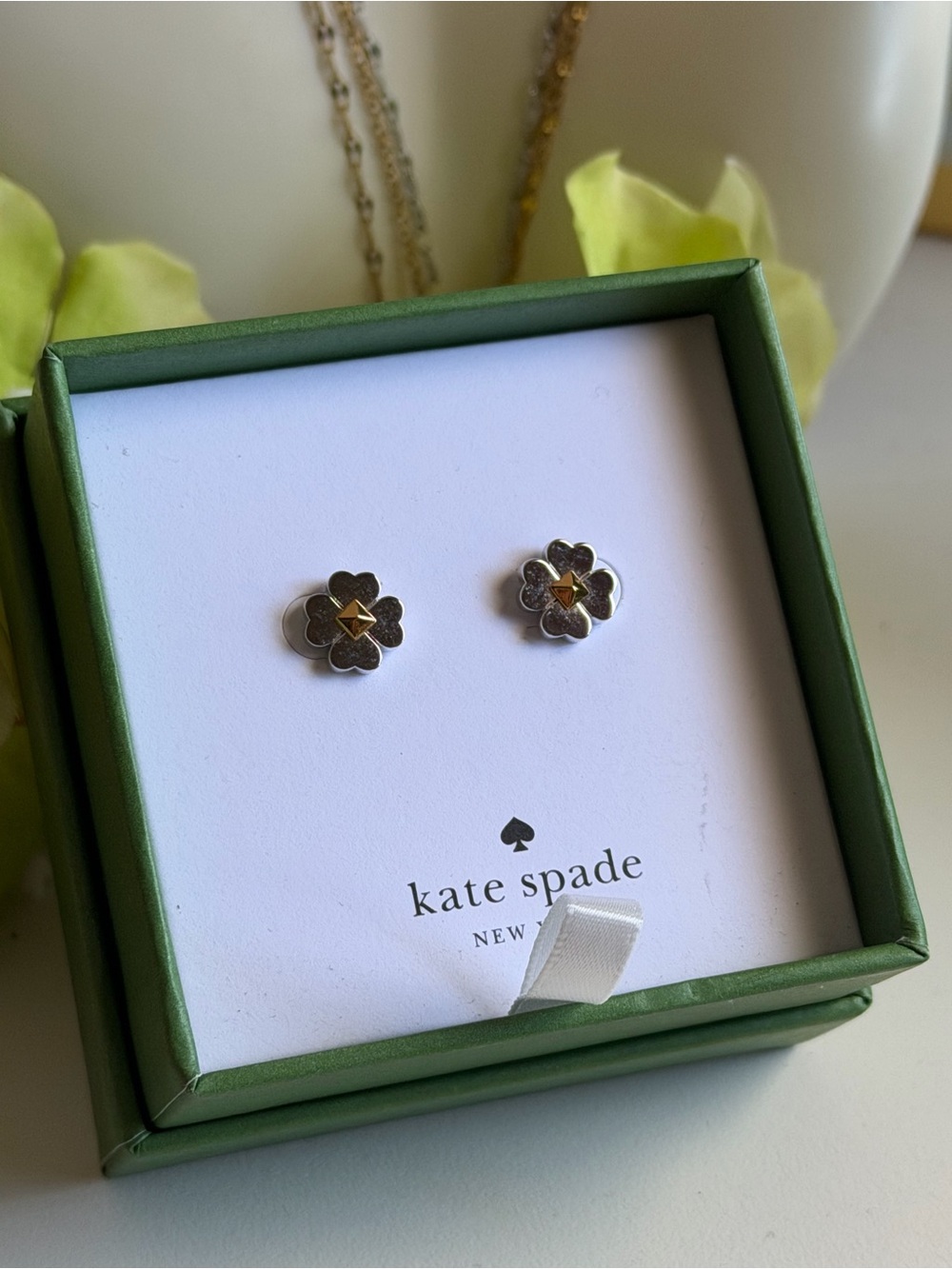 kate spade Kids Silver Flower Stud Earrings with Gold Centers